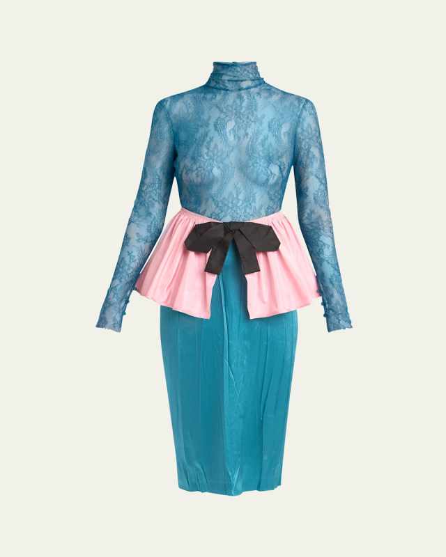 Lace Colorblock Peplum Dress